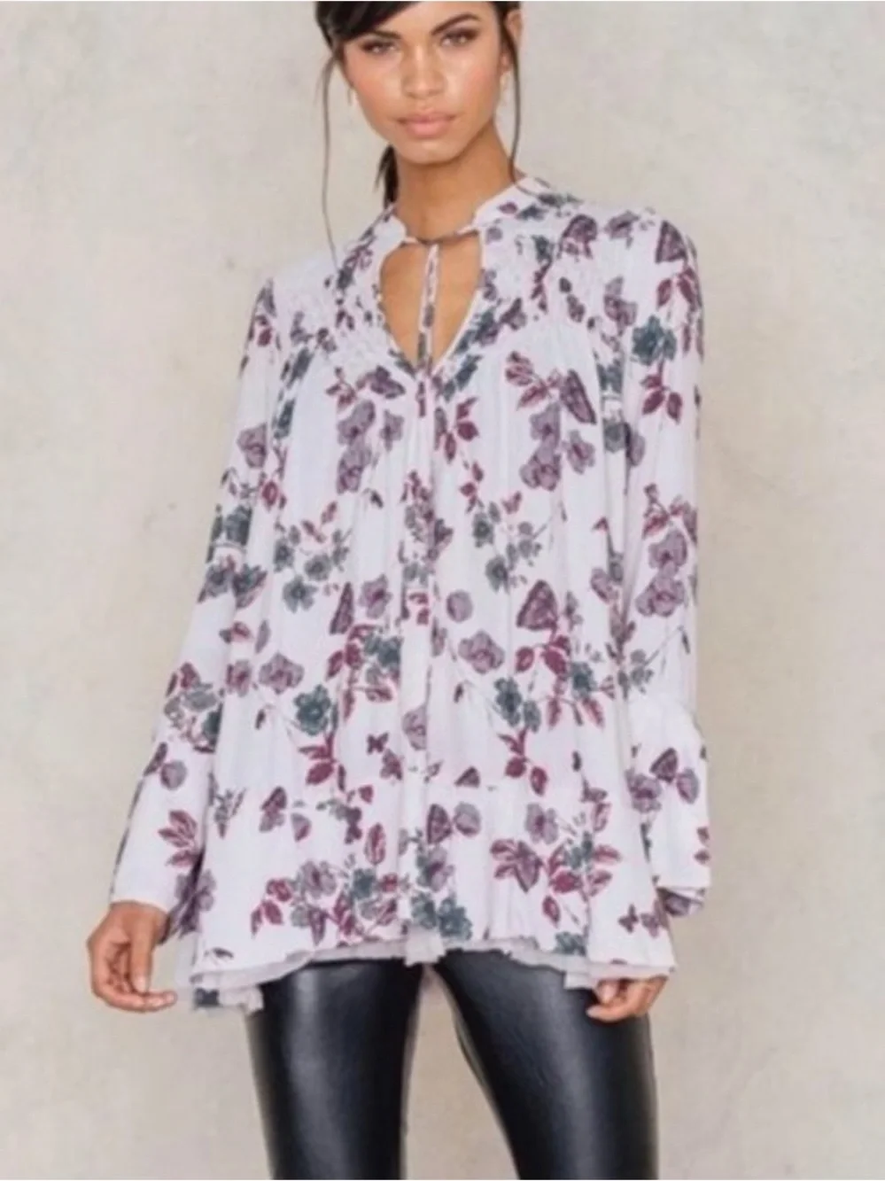 Free People Pebble Crepe So Fine Smocked Tunic Top